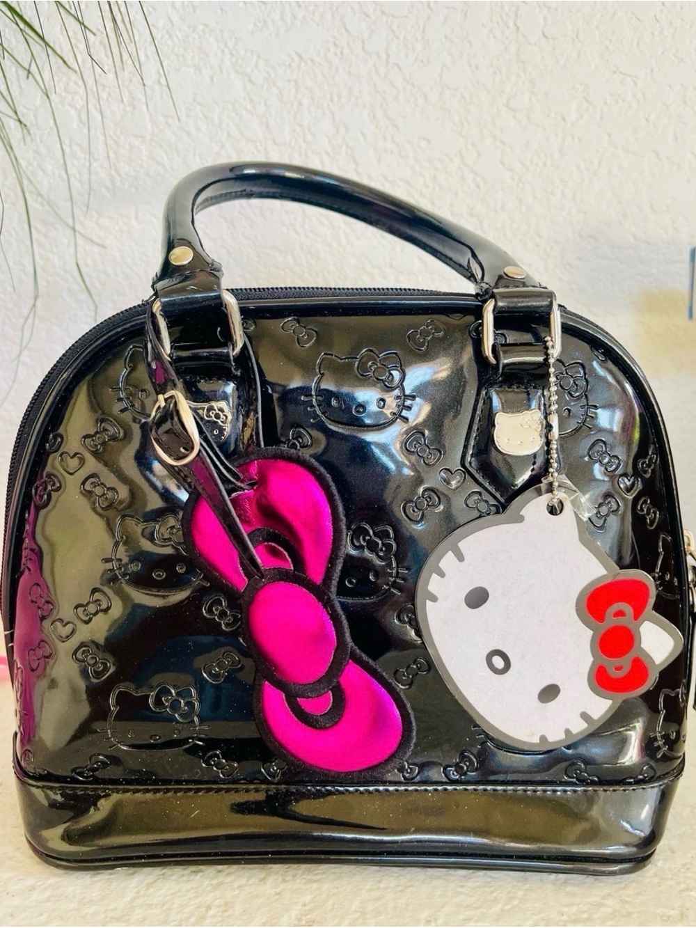 Loungefly Black Hello Kitty Dome Bag with Hot Pink Bow Accent & Matching wallet